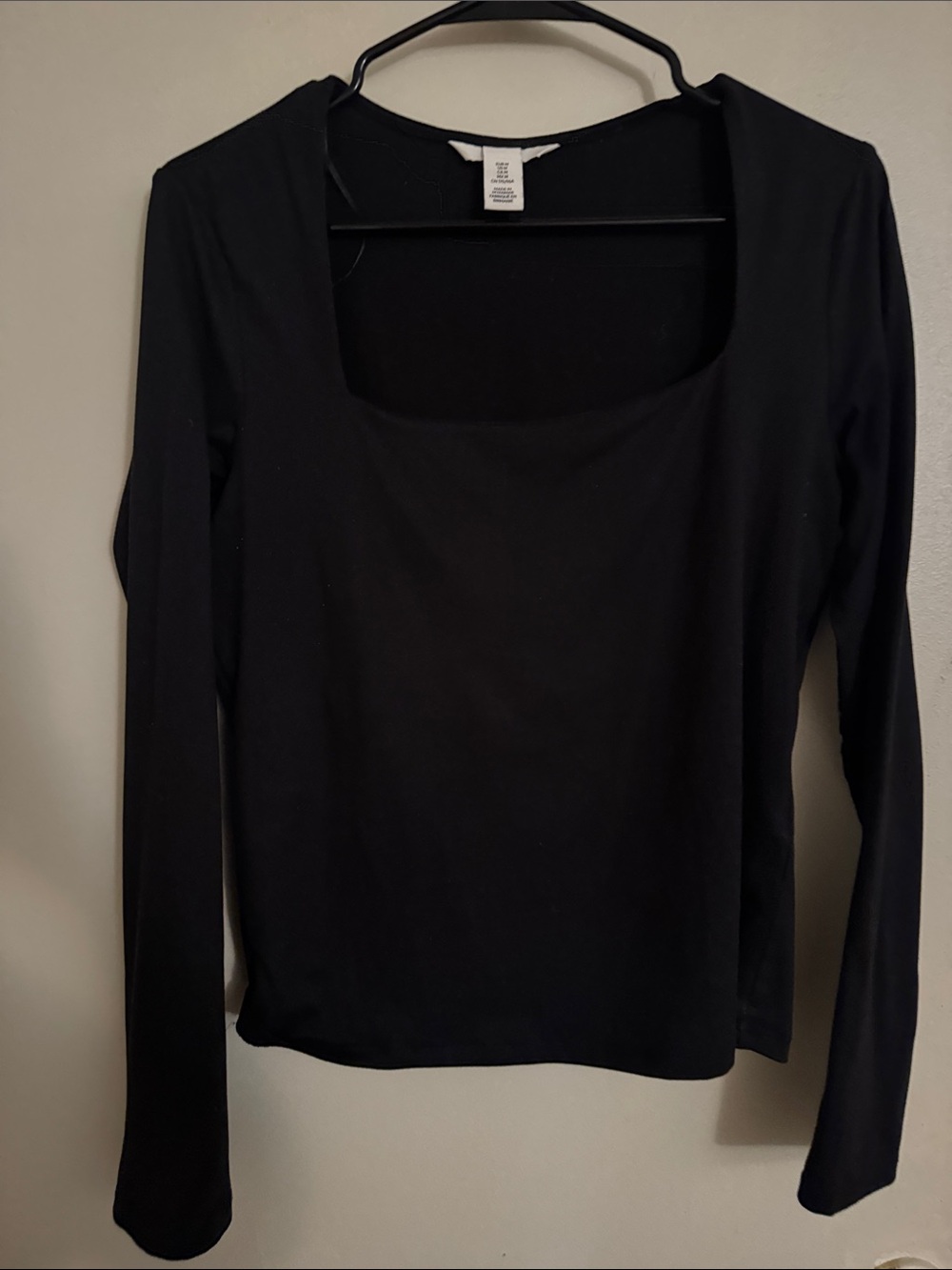 H&M Black Long Sleeve Square Neck Top